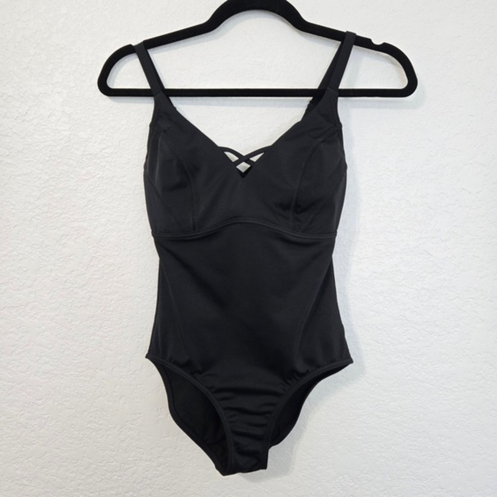 Prana‎ 32D/XS Black One Piece Swimsuit Crisscross Back Strap Adjustable Support
